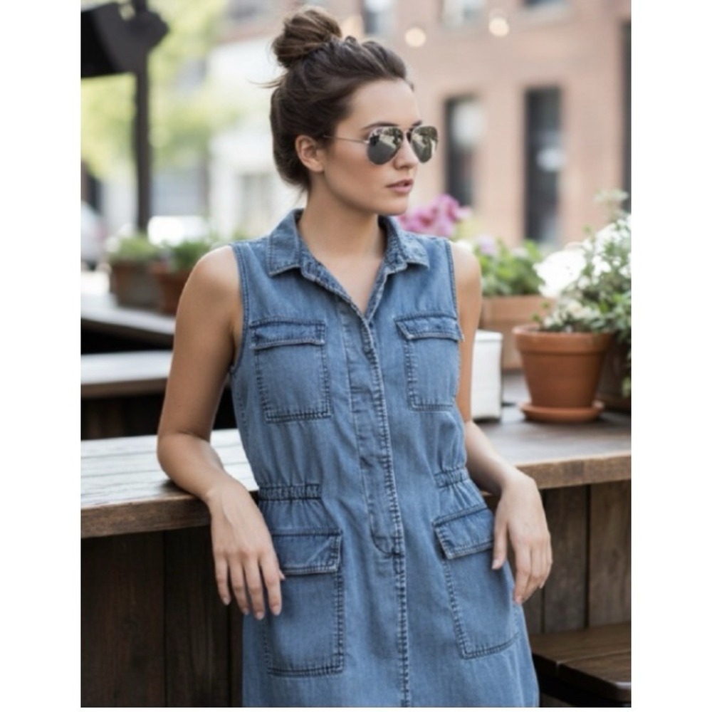 Buffalo David Bitton Denim Vest Womens M Sleeveless Utility Pockets Zip